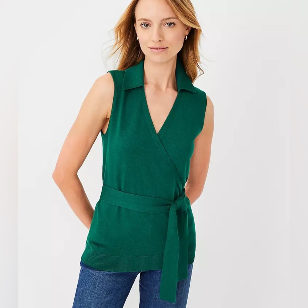 ANN TAYLOR Green Wrap Sweater Shell